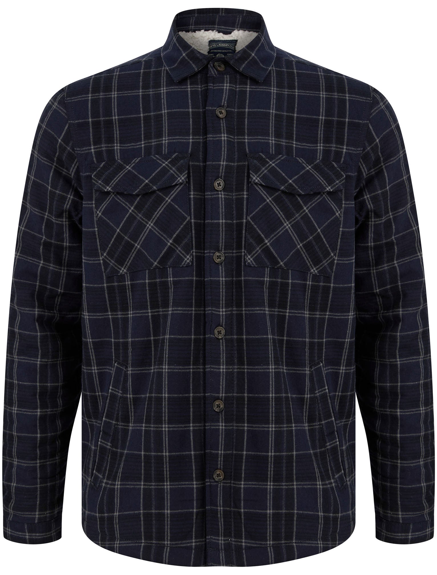 Shirts Tornio Borg Lined Checked Flannel Overshirt Jacket in Blue Marl / S - Tokyo Laundry
