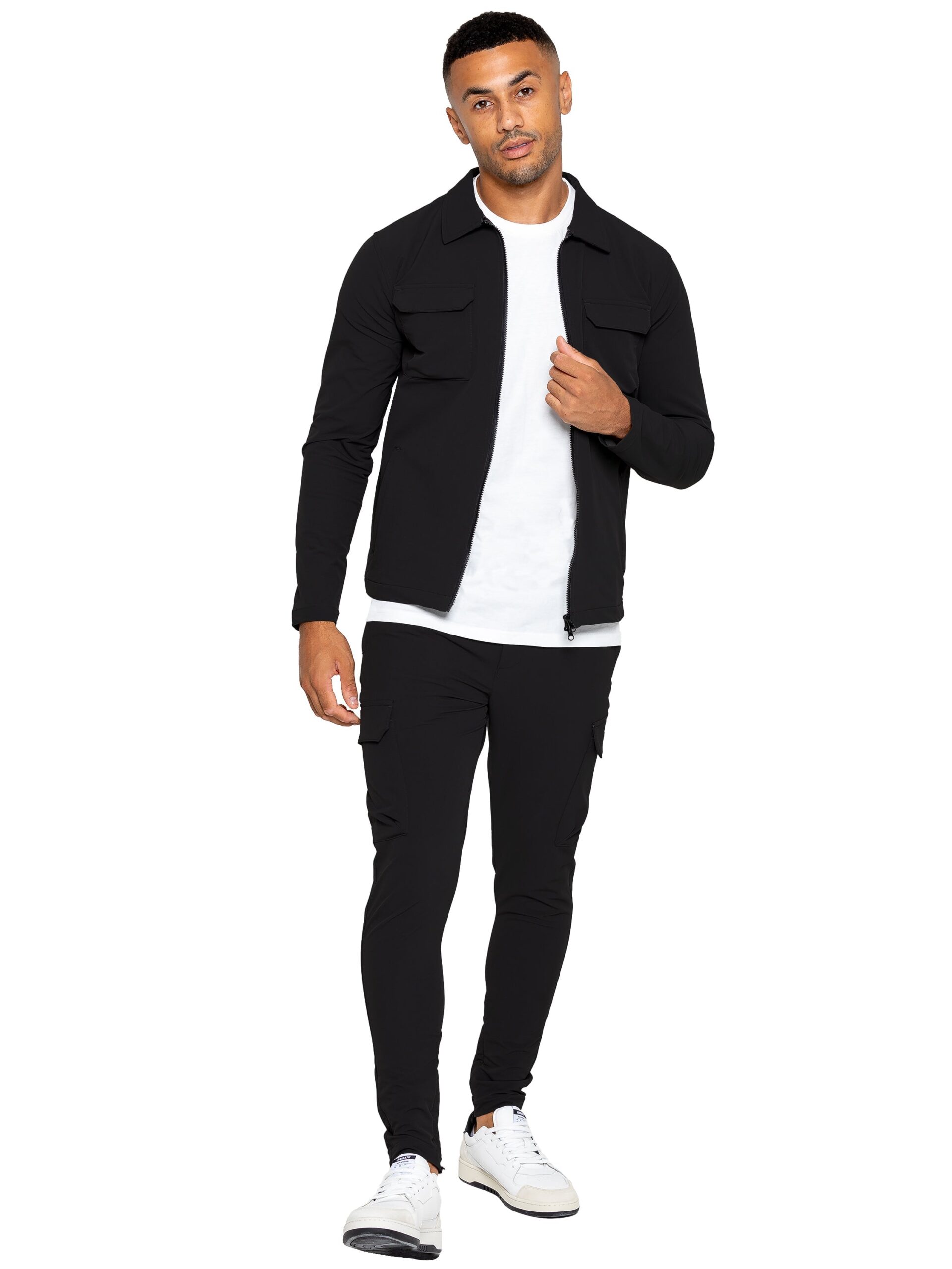 Enzo | Mens Cargo Shacket Tracksuit Set - Black / S